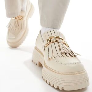 ASOS DESIGN chunky loafers in cream with fringe detail